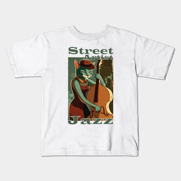 Street artist Cat Jazz Kids T-Shirt by MusicianCatsClub